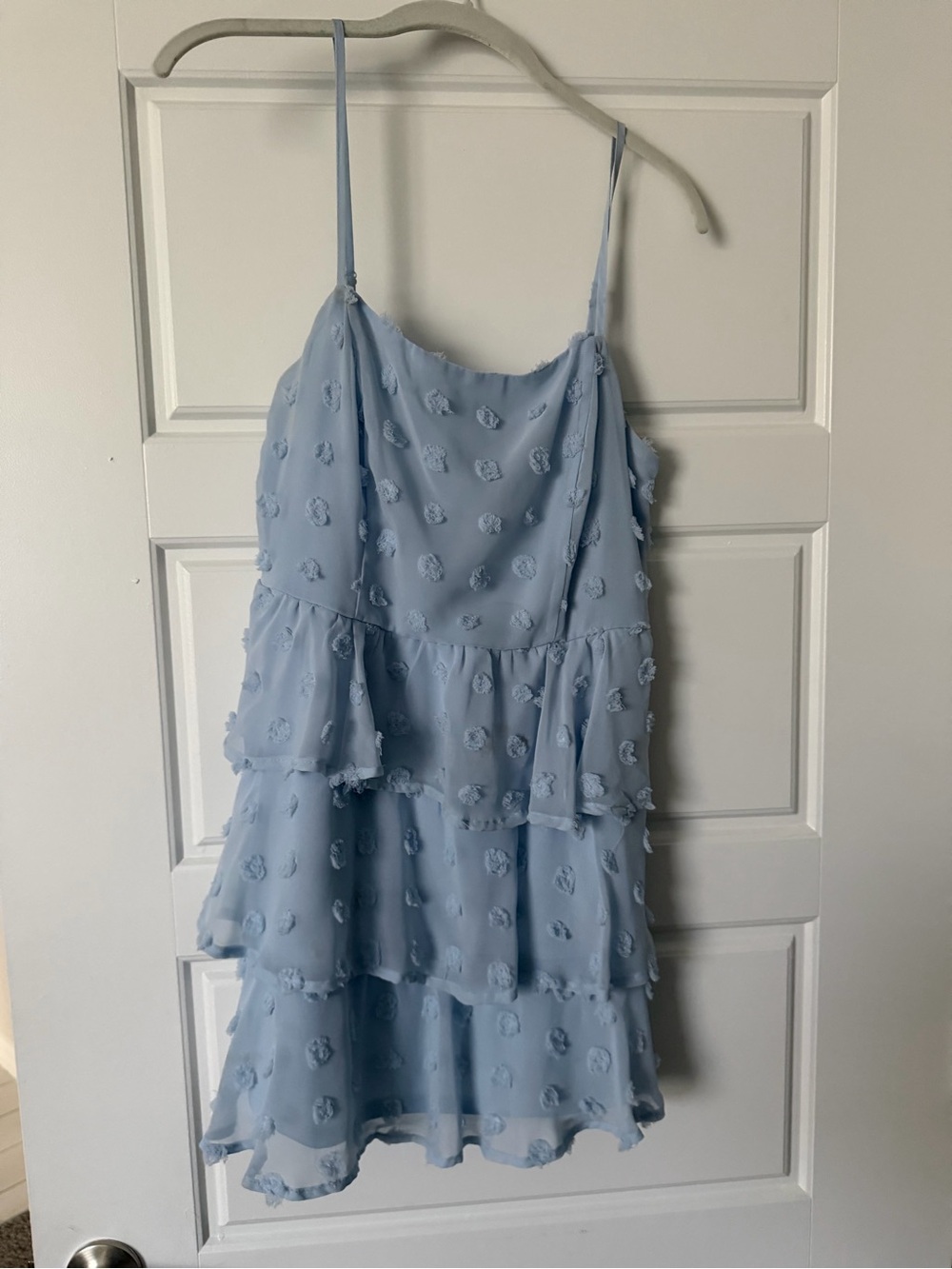Francesca's Collections Pale Blue Tiered Rosette Mini Dress